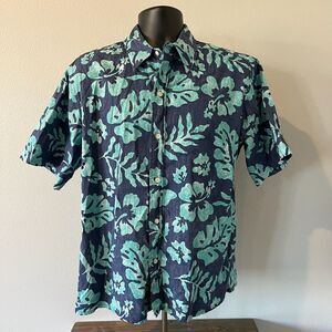 Vtg Phil Edwards by Reyn Spooner Hawaiian Button Up Blue Floral Tropical Shirt L